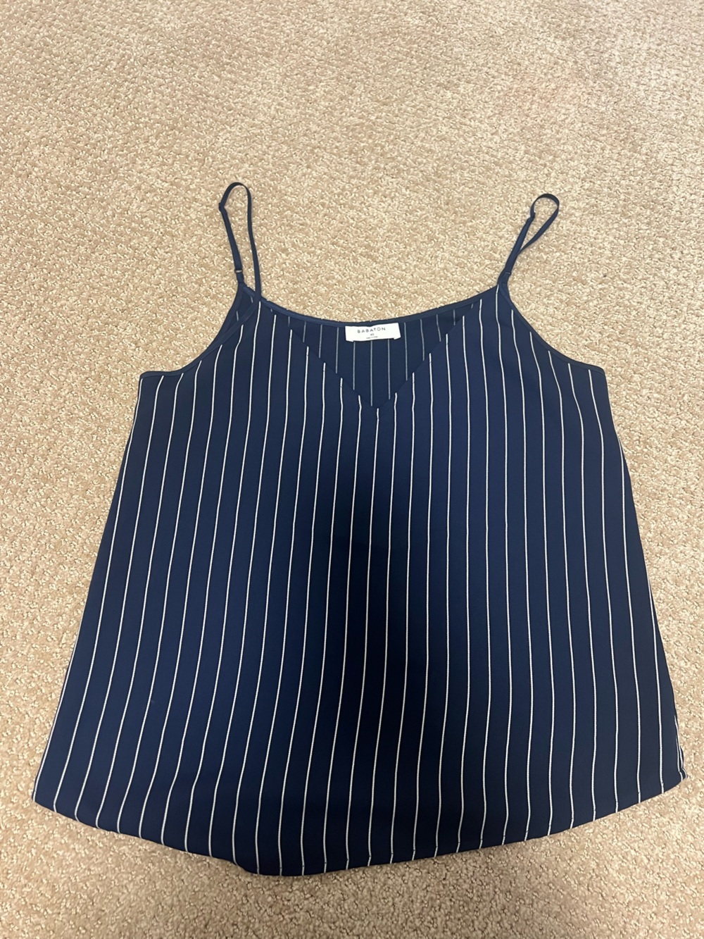 Babaton Navy Pinstripe Spaghetti Strap Cami